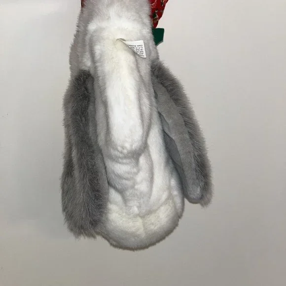 Chosun Christmas Stocking 3D Plush Stuffed Animal Dog Holly Bow Grey & White Dog - Picture 7 of 10